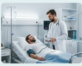 Dr. Meral Al-Ameer with patient in hospital bed